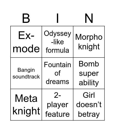Kirby and the World Beyond predictions Bingo Card