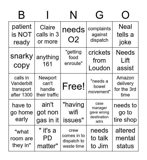 Dispatch Bingo Card