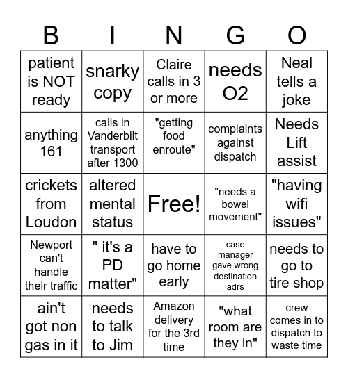 Dispatch Bingo Card