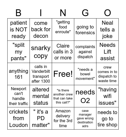 Dispatch Bingo Card
