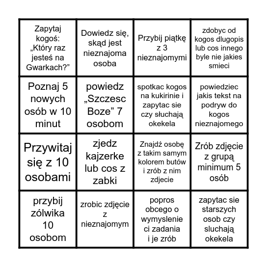 Bingo Gwarki Bingo Card
