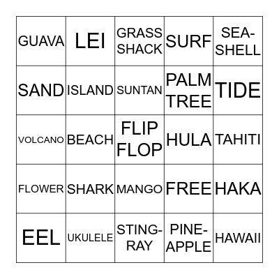 LAVA  LAVA  LUAU  BINGO Card