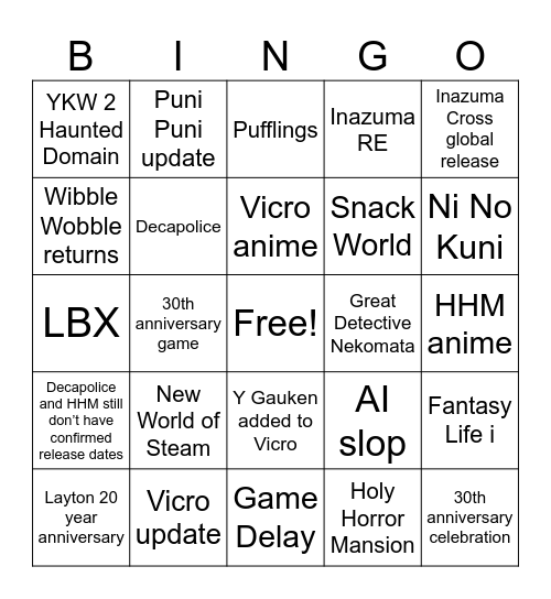 Untitled Bingo Card