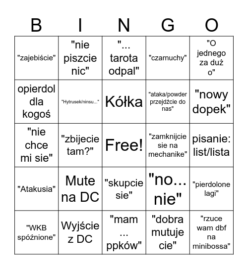 Niekryty Bingo Card