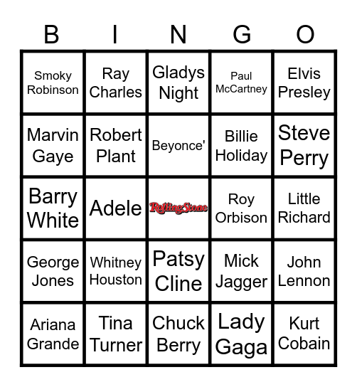 Rolling Stone Best Singers of All Time List Bingo Card