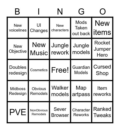 Deadlock Content Patch Bingo Card
