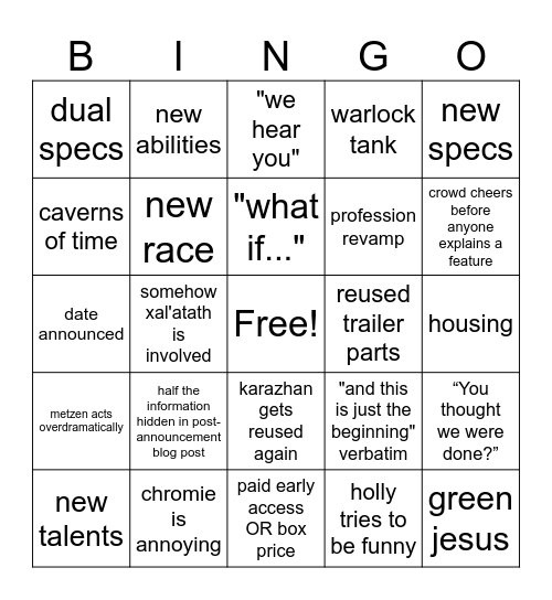 WoW Classic Bingo Card