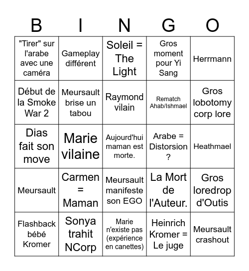 Prédictions Canto 10 Bingo Card