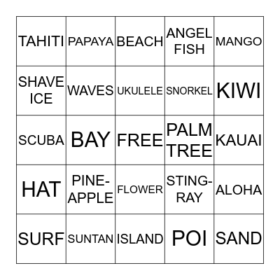 LAVA  LAVA  LUAU  BINGO Card