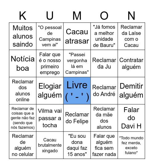 REUNIÃO DE HOJE!!! Bingo Card