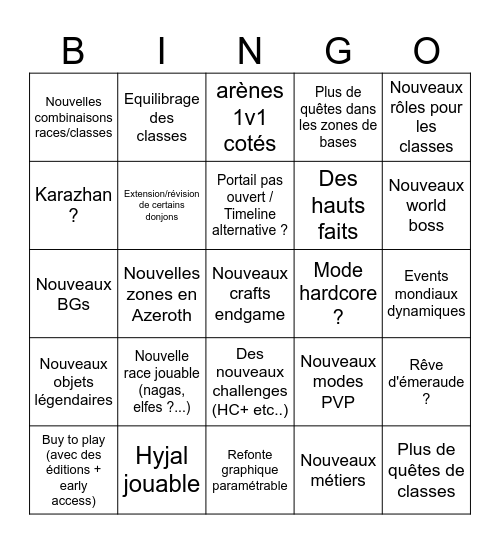 Classic + / Kamelott ? Bingo Card
