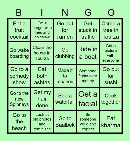 LEBANON BINGO! Bingo Card