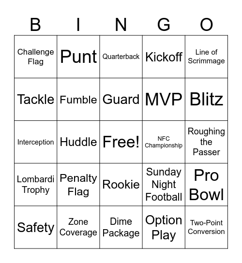 Football is Back Bingo Card