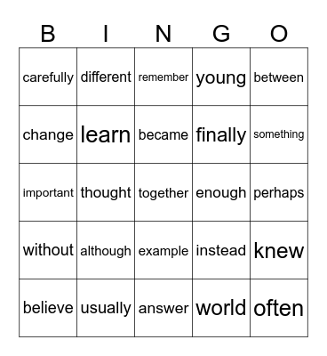 Dean's Sight Words Bingo Card