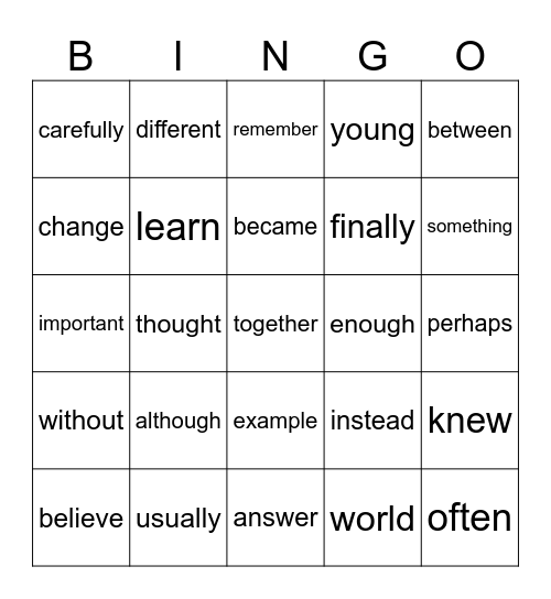 Dean's Sight Words Bingo Card