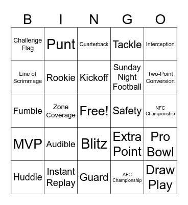 Football is Back Bingo Card