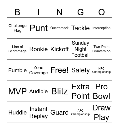 Football is Back Bingo Card