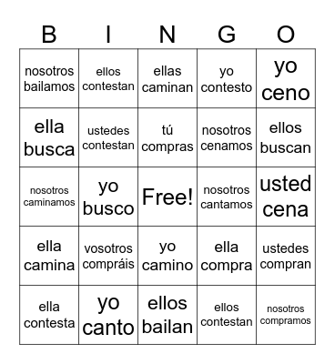 carlson diaz -AR verbs Bingo Card