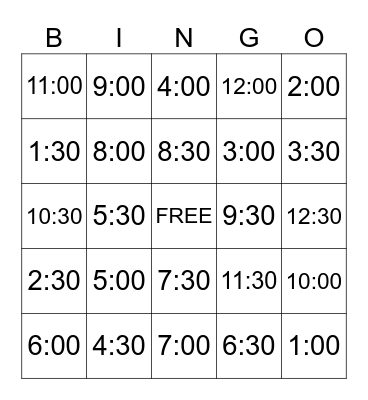 Time BINGO Card