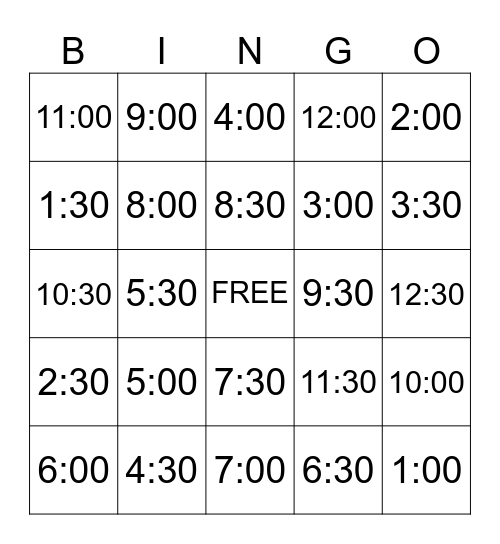 Time BINGO Card