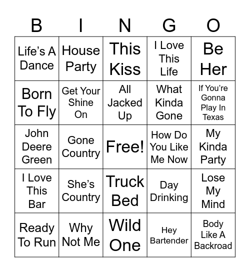 Music Bingo Random Country Bingo Card
