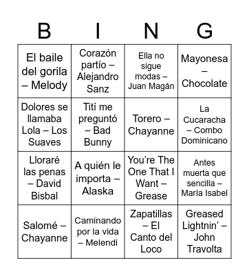 BINGO MUSICAL Bingo Card