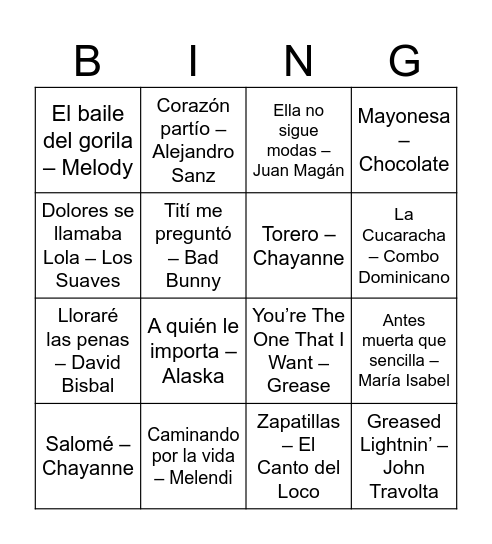 BINGO MUSICAL Bingo Card