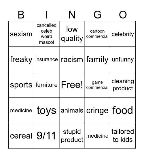 YouTube Bingo Card