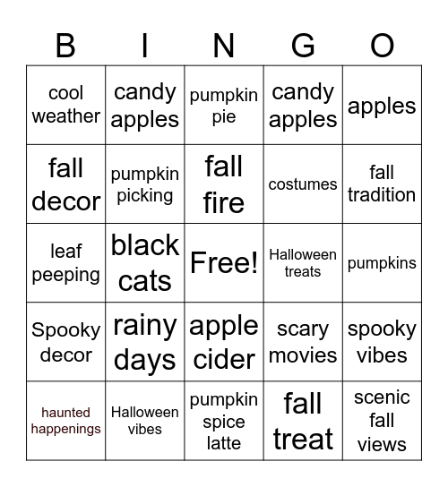 Autumn Days Bingo Card