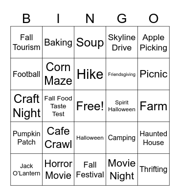 Fall Bingo Card