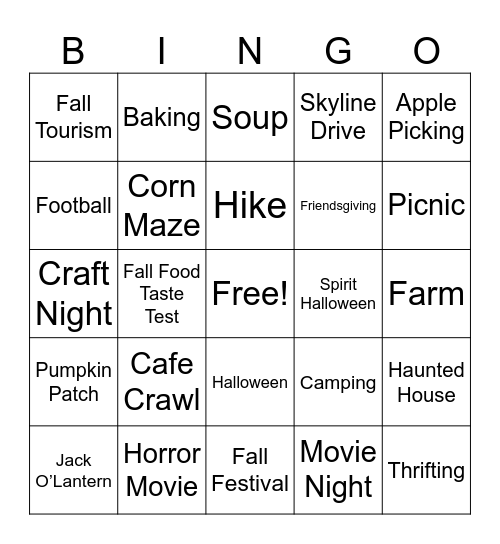 Fall Bingo Card