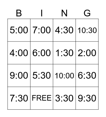 Time BINGO Card