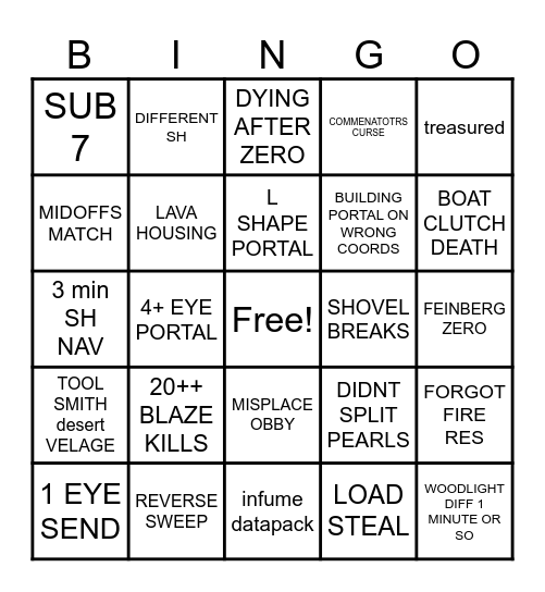 MCSR PLAYOFFS BINGO BY SHIMON Bingo Card