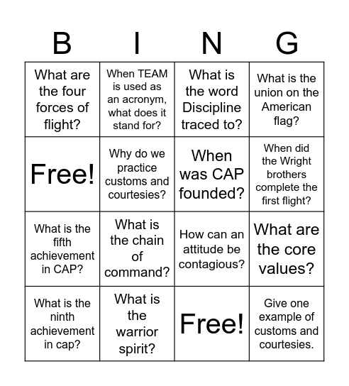 CAP Bingo Card