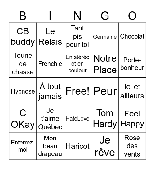 Bingo Franco-Ontarien Bingo Card