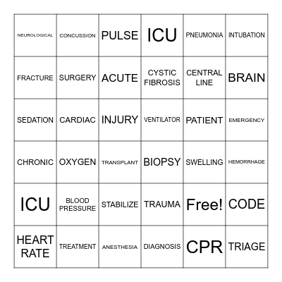 Medical Terms Bingo Card