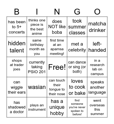 APAMSA BINGO Card