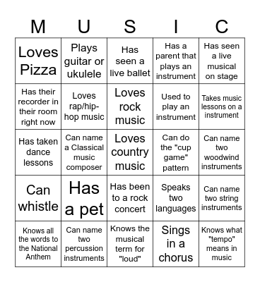 Getting to Know You - Music Edition Bingo Card