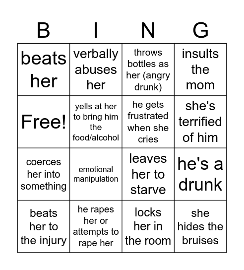bad fic bingo Card