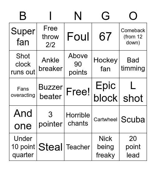 Basketball 2026 td Bingo Card
