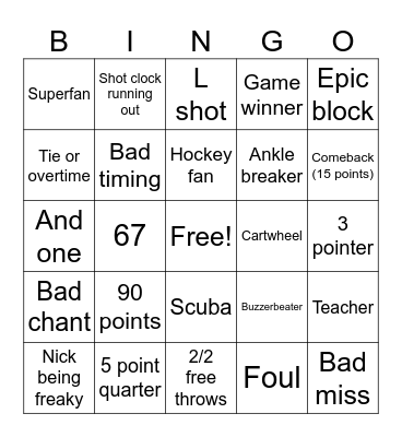 Basketball td place Bingo Card