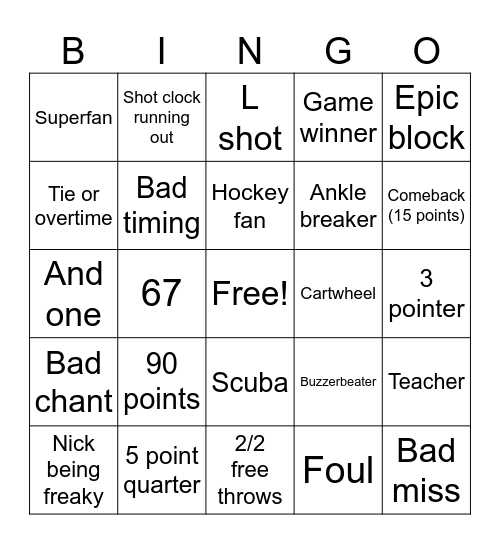 Basketball td place Bingo Card