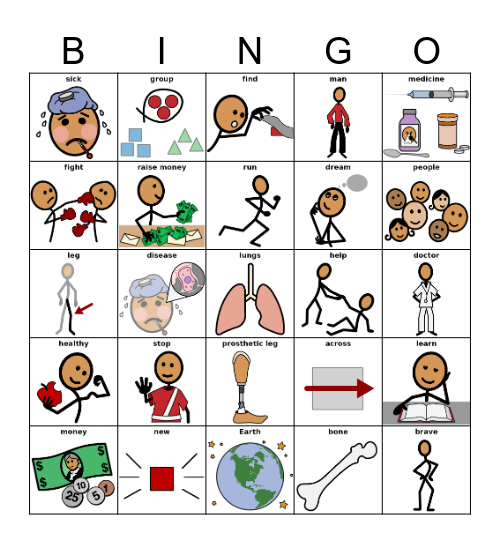 Terry Fox Run Bingo Card