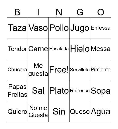 El Restaurante Bingo Card