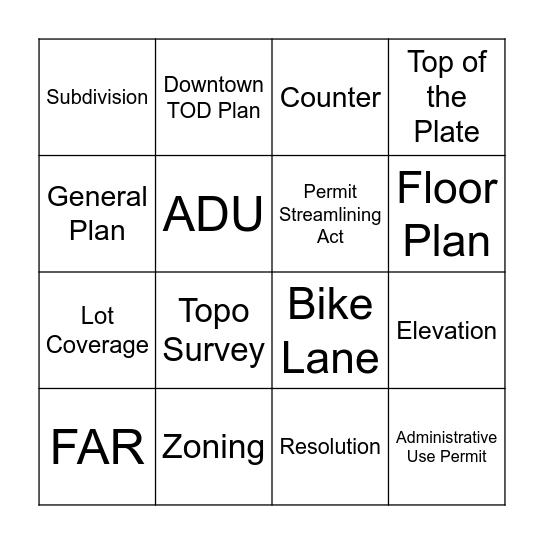 Planning Bingo Card
