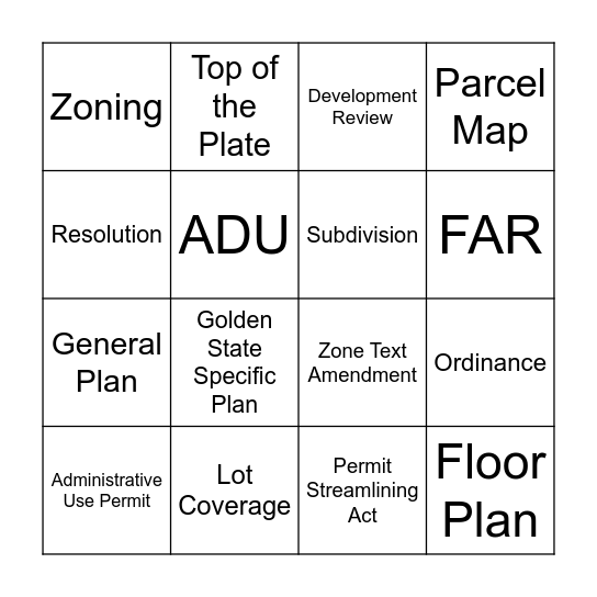 Planning Bingo Card