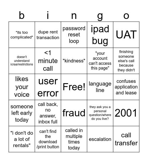 Untitled Bingo Card