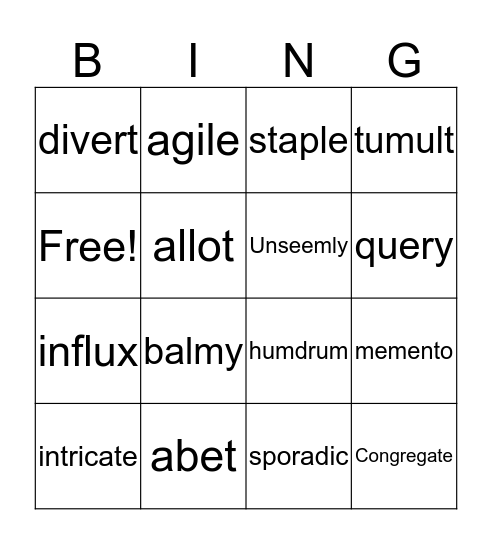 Vocabulary Bingo Card