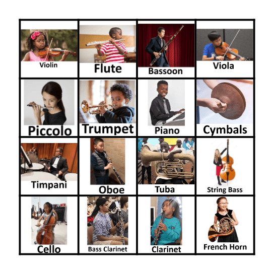 Orchestra Instruments Bingo Card