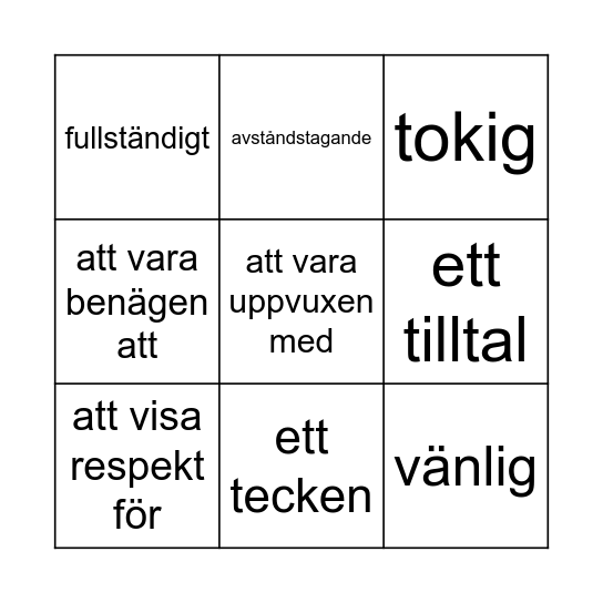 Lektion 63 Bingo Card